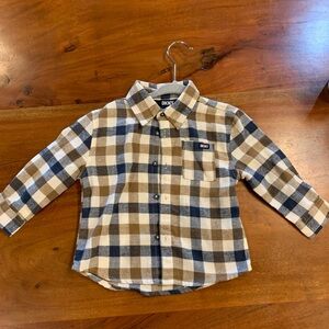 DKNY Kids Plaid Shirt - Blue and Brown 18 months front pocket